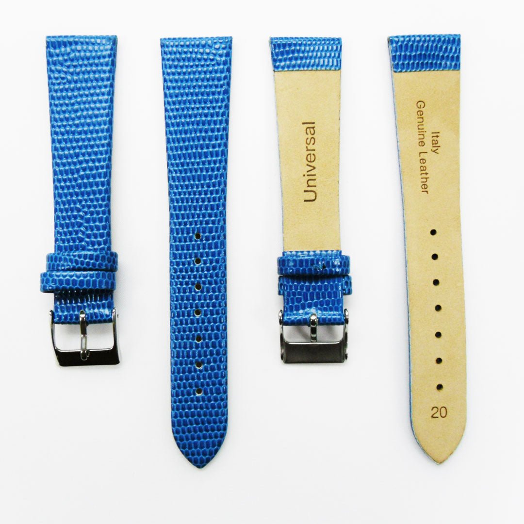 Lizard Watch Band, 20MM Wide Flat, Regular Size, Red Color, Silver Buckle, Genuine Leather Strap Replacement - Universal Jewelers & Watch Tools Inc.