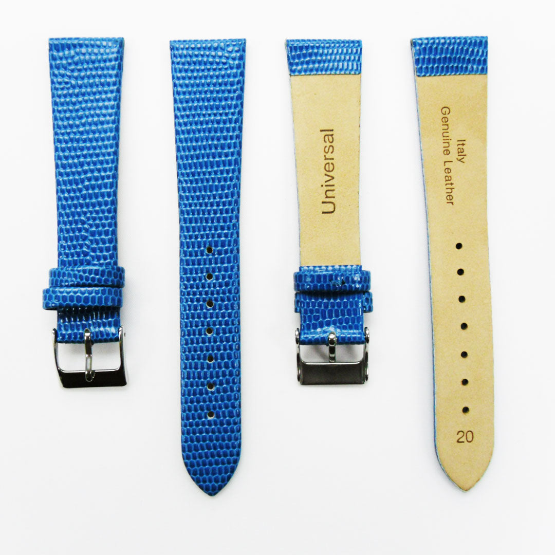 Lizard Watch Band, 20MM Wide Flat, Regular Size, White Color, Silver Buckle, Genuine Leather Strap Replacement