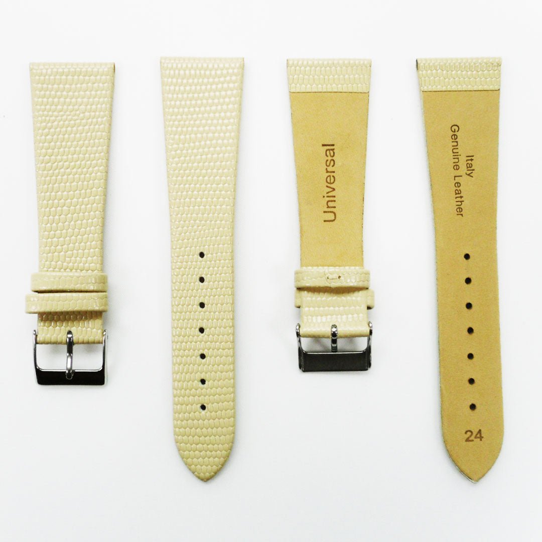 Lizard Watch Band, 24MM Wide Flat, Regular Size, Purple Color, Silver Buckle, Genuine Leather Strap Replacement - Universal Jewelers & Watch Tools Inc.