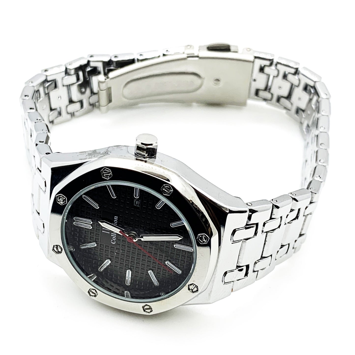 Men's Fashion Watch Silver Case Black Dial with Date Luxury Quartz - Universal Jewelers & Watch Tools Inc.