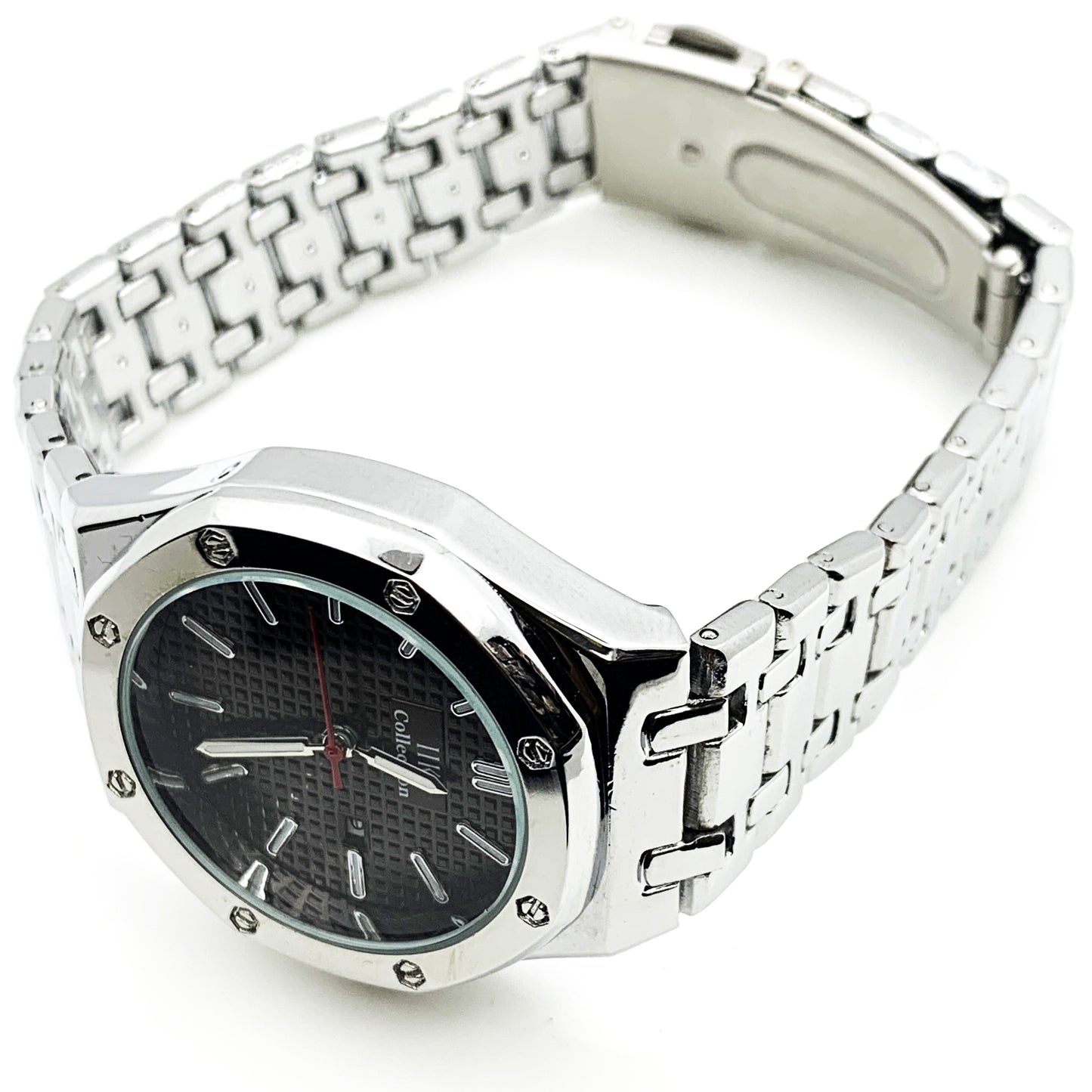 Men's Fashion Watch Silver Case Black Dial with Date Luxury Quartz - Universal Jewelers & Watch Tools Inc.