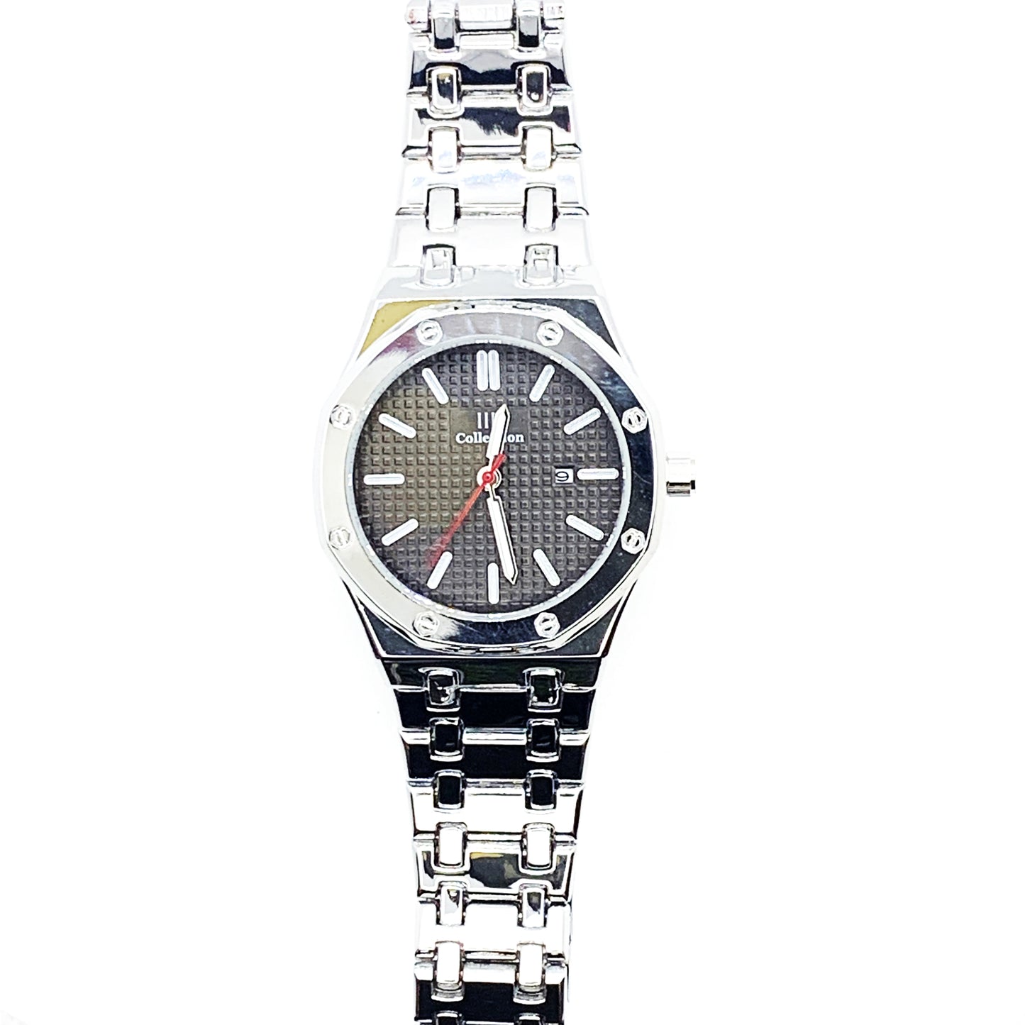 Men's Fashion Watch Silver Case Black Dial with Date Luxury Quartz - Universal Jewelers & Watch Tools Inc.