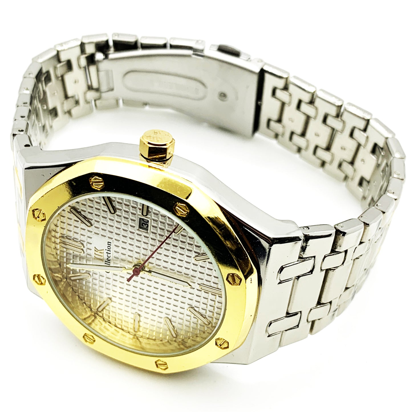 Men's Fashion Watch Yellow Golden Case White Dial with Date Luxury Quartz