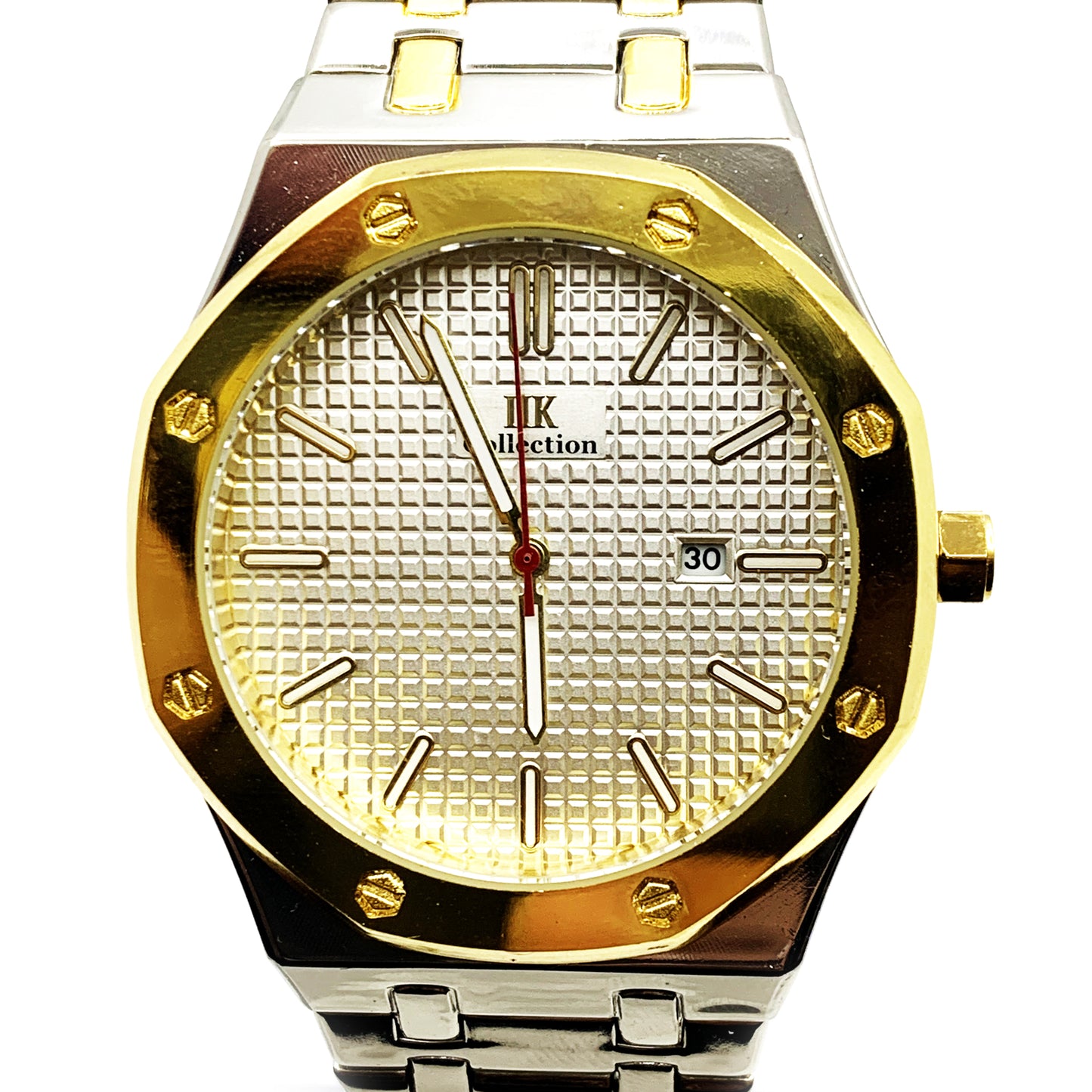 Men's Fashion Watch Yellow Golden Case White Dial with Date Luxury Quartz