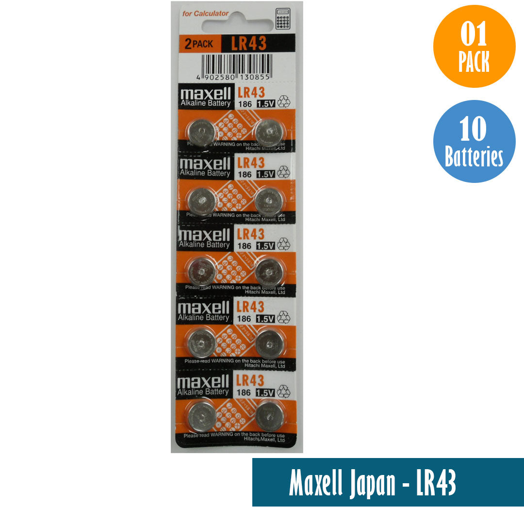 Maxell Japan - LR43 (186) Watch Batteries Single Pack of 10 Batteries - Universal Jewelers & Watch Tools Inc.