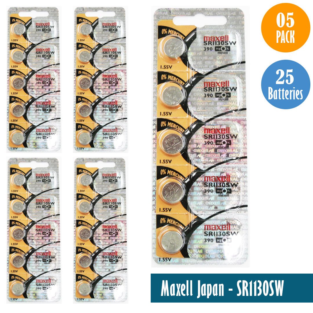 Maxell Japan - SR1130SW (390) Watch Batteries Single Pack, 5 Batteries - Universal Jewelers & Watch Tools Inc.