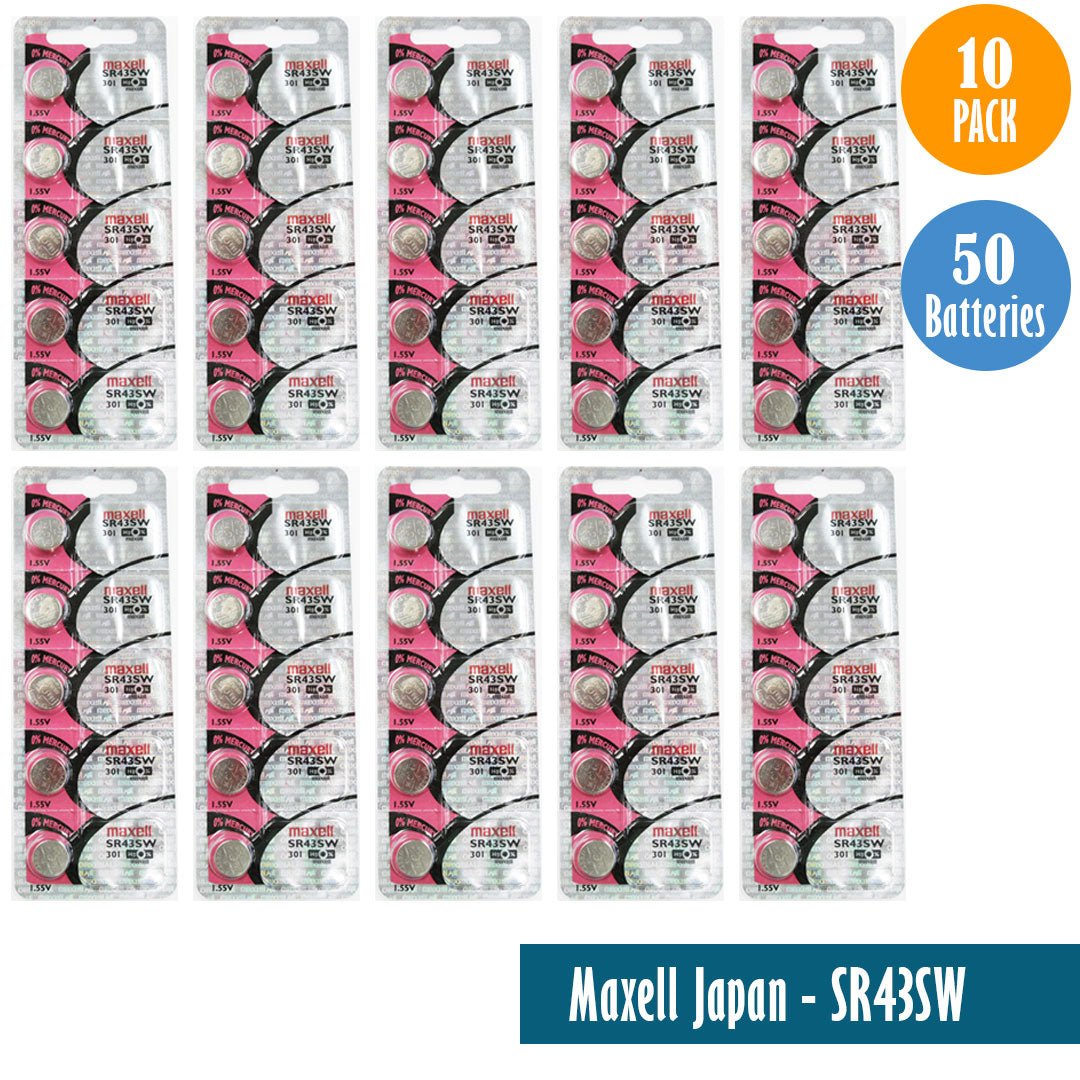 Maxell - Japan - SR43SW (301) Watch Batteries Single Pack of 5 Batteries - Universal Jewelers & Watch Tools Inc.
