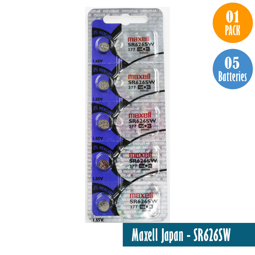 Maxell Japan - SR626SW (377) Watch Batteries Single Pack of 5 Batteries - Universal Jewelers & Watch Tools Inc.