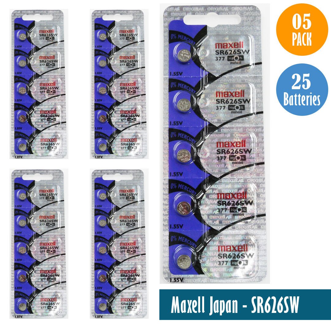 Maxell Japan - SR626SW (377) Watch Batteries Single Pack of 5 Batteries - Universal Jewelers & Watch Tools Inc.