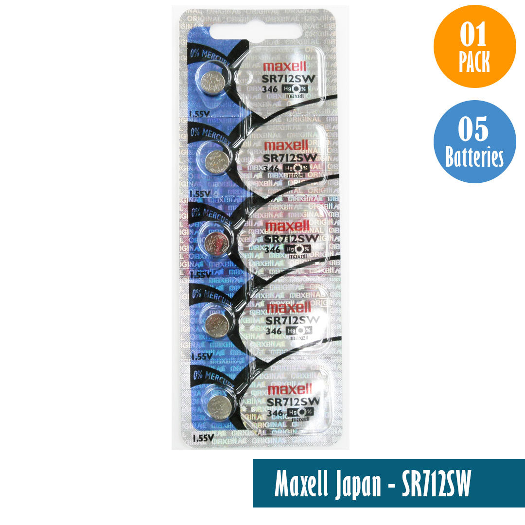 Maxell Japan - SR712SW (346) Watch Batteries Single Pack, 5 Batteries - Universal Jewelers & Watch Tools Inc.
