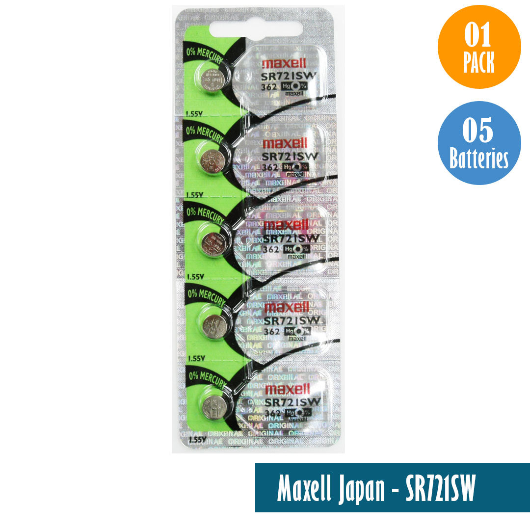 Maxell Japan - SR721SW (362) Watch Batteries Single Pack, 5 Batteries - Universal Jewelers & Watch Tools Inc.