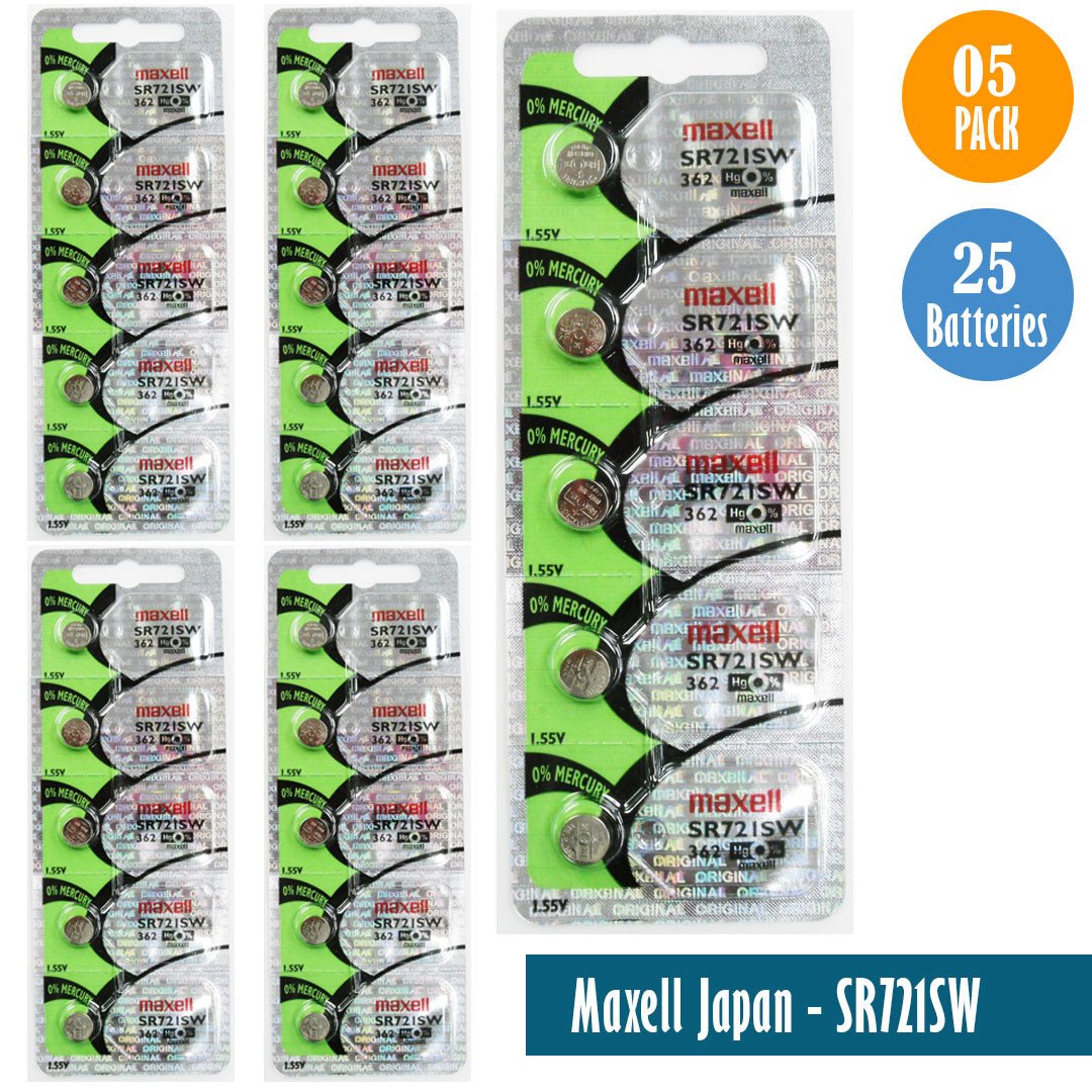 Maxell Japan - SR721SW (362) Watch Batteries Single Pack, 5 Batteries - Universal Jewelers & Watch Tools Inc.
