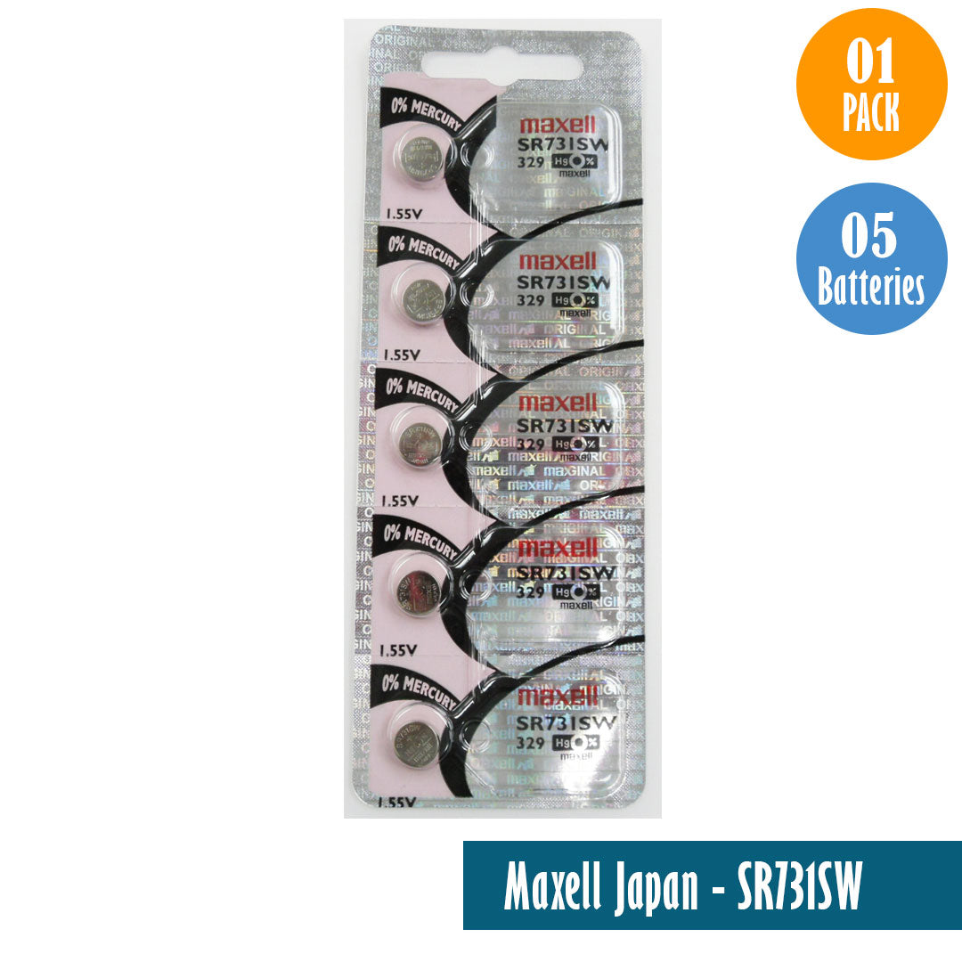 Maxell Japan - SR731SW (329) Watch Batteries Single Pack, 5 Batteries - Universal Jewelers & Watch Tools Inc.