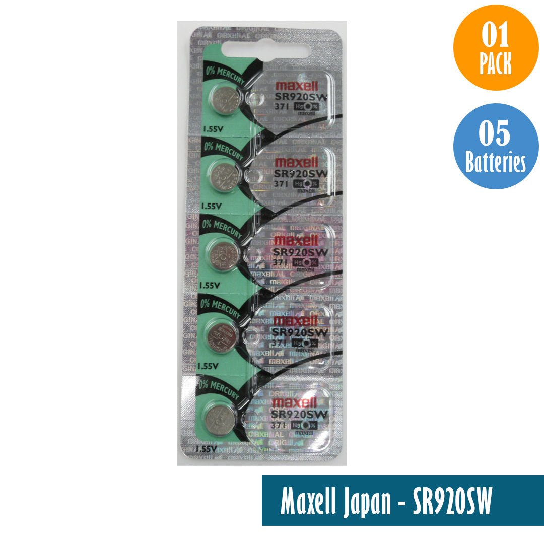 Maxell Japan - SR920SW (371) Watch Batteries Single Pack, 5 Batteries - Universal Jewelers & Watch Tools Inc.