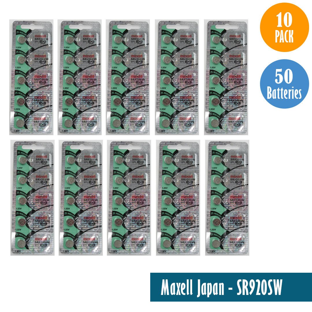Maxell Japan - SR920SW (371) Watch Batteries Single Pack, 5 Batteries - Universal Jewelers & Watch Tools Inc.