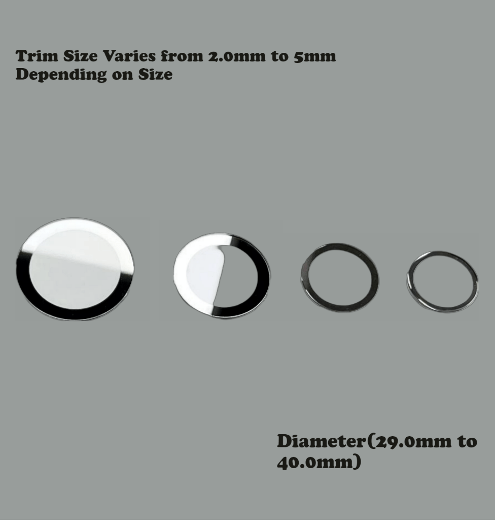 Watch Crystal Flat Round Mineral Glass Crystal Thickness 1.0mm with Silver Trim Diameter(29.0mm to 40.0mm) - Universal Jewelers & Watch Tools Inc.