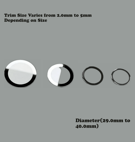 Watch Crystal Flat Round Mineral Glass Crystal Thickness 1.0mm with Silver Trim Diameter(29.0mm to 40.0mm) - Universal Jewelers & Watch Tools Inc.