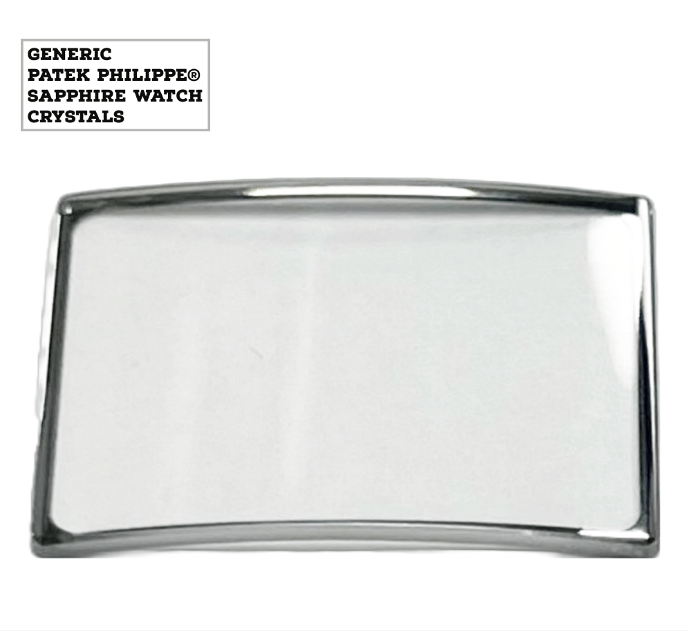 Generic Sapphire to Fit PATEK PHILIPPE Double Domed Silver Trim Rectangular Shape (20.5×15.5×1.70)mm→(Width×Height×Dome Thick) - Universal Jewelers & Watch Tools Inc.