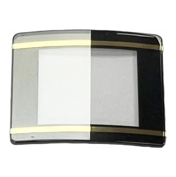Sapphire Crystals to Fit Rado Double Domed Rectangular Shape Black Trim with Gold lines (22.1×17.8×1.70×1.0)mm→(Width×Height×Dome Height×Edge Thick) Fit Model 153.0383.3.017 - Universal Jewelers & Watch Tools Inc.