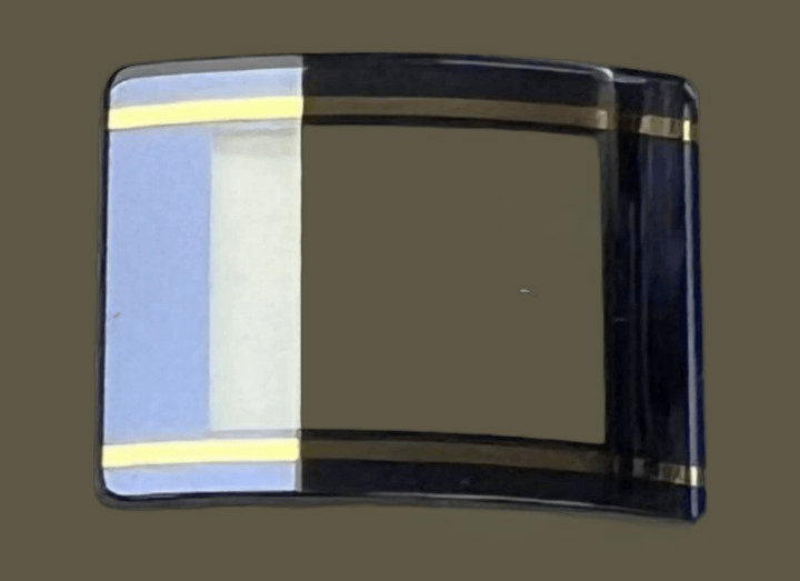 Sapphire Crystals to Fit Rado Double Domed Rectangular Shape Purple Trim with Gold lines (22.1×17.8×1.70×1.0)mm→(Width×Height×Dome Height×Edge Thick) Fit Model 153.0383.3.014 - Universal Jewelers & Watch Tools Inc.
