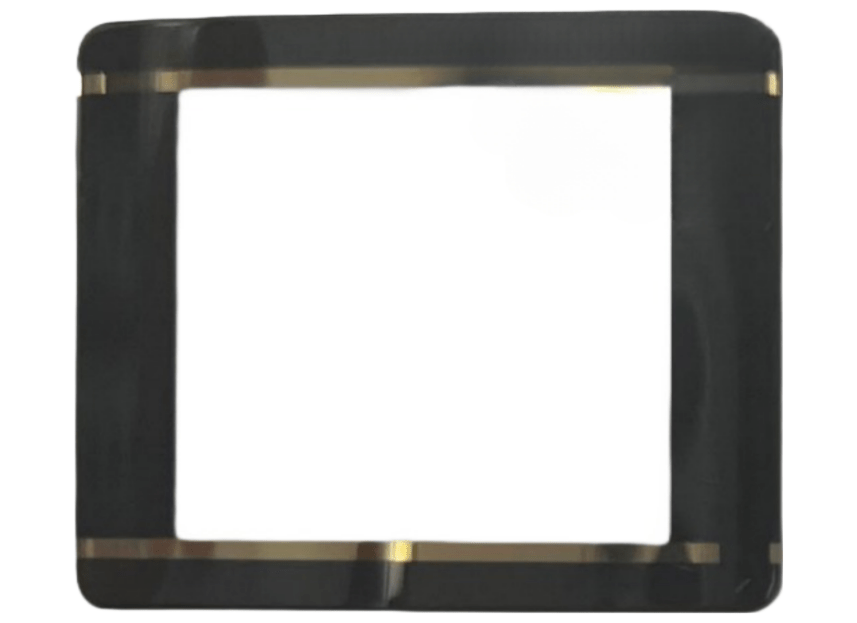 Sapphire Crystals to Fit Rado Double Domed Rectangular Shape Black Trim with Gold lines (28.5×23.5×2.20×1.12)mm→(Width×Height×Dome Height×Edge Thick) Fit Model 160.0381.3 - Universal Jewelers & Watch Tools Inc.