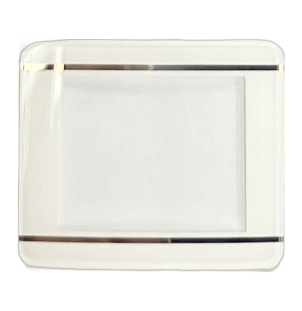 Sapphire Crystals to Fit Rado Double Domed Rectangular Shape Cut Corners White Trim with Gold lines (32.5×27.5×2.2×1.1)mm→(Width×Height×Dome Height×Edge Thick) - Universal Jewelers & Watch Tools Inc.