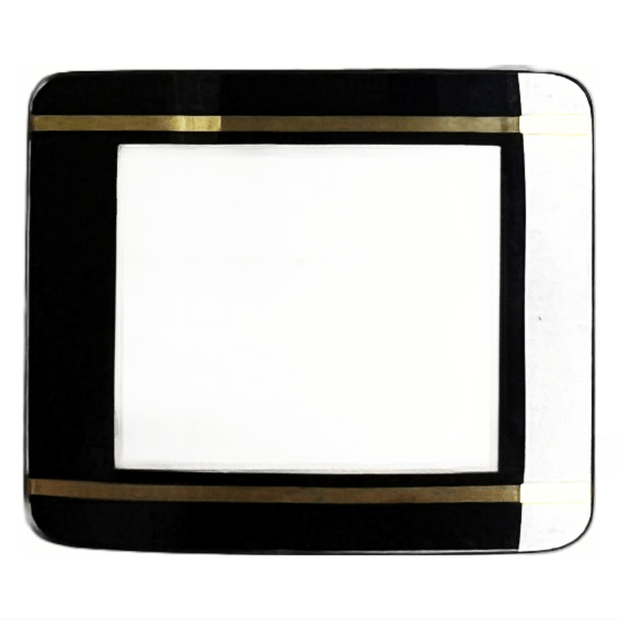 Mineral Crystals to Fit Rado Double Domed Rectangular Black Trim w/Golden Lines (32.60×27.2×2.1×1.0)mm→(Width×Height×Dome Height×Edge Thick) - Universal Jewelers & Watch Tools Inc.