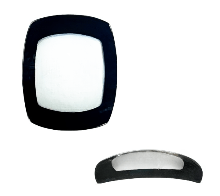 Mineral Crystals to Fit Rado Double Domed Rectangular Curved on all 4 sides Black Trim (45.0×36.5×3.30×1.2)mm→(Height×Width×Dome Height×Edge Thick) - Universal Jewelers & Watch Tools Inc.