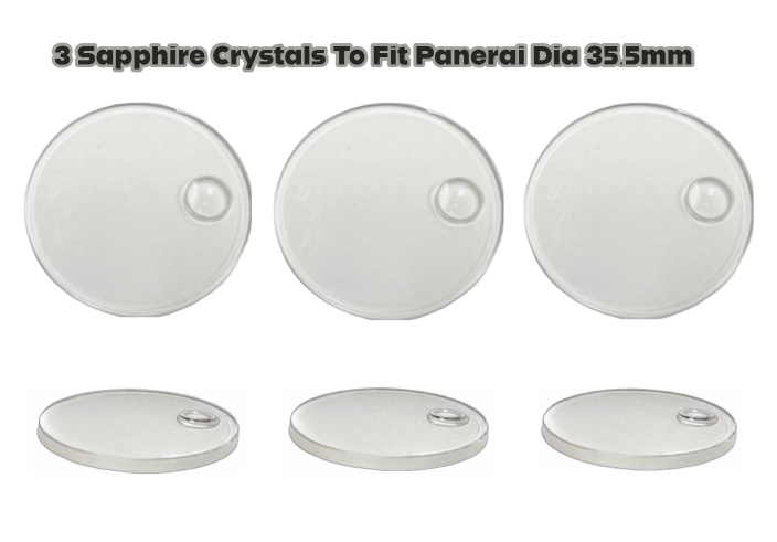 3 Sapphire Generic Crystals to Fit PANERAI Double Domed Round Shape wi