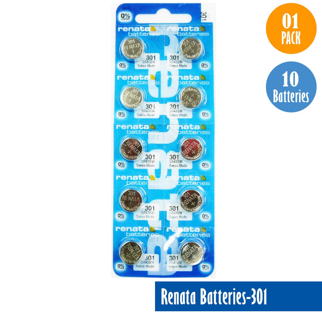 Renata-Batteries-301-1-pack-10-batteries, Replaces-SR43SW, Watch-Batteries, Swiss Made - Universal Jewelers & Watch Tools Inc.
