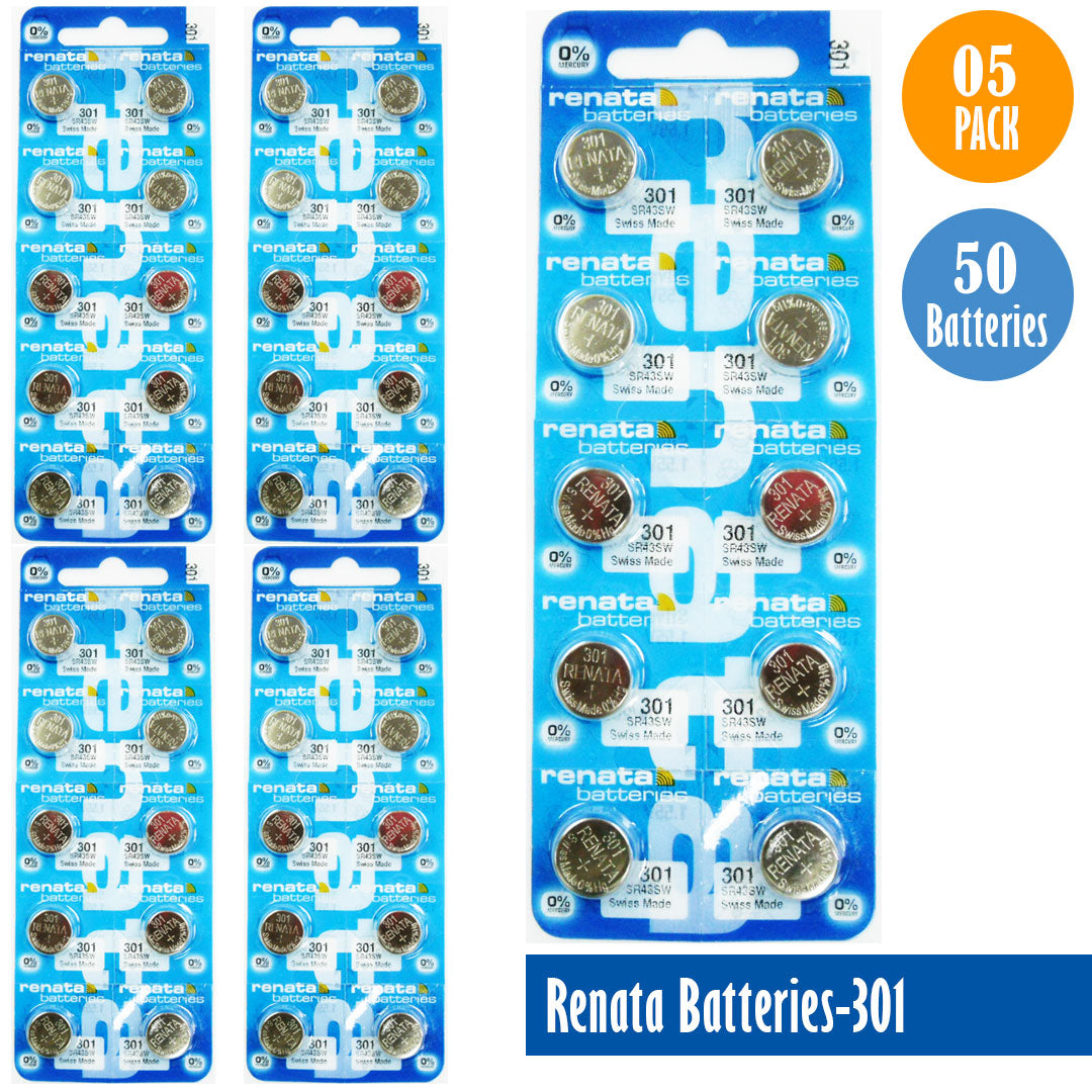 Renata-Batteries-301-1-pack-10-batteries, Replaces-SR43SW, Watch-Batteries, Swiss Made - Universal Jewelers & Watch Tools Inc.