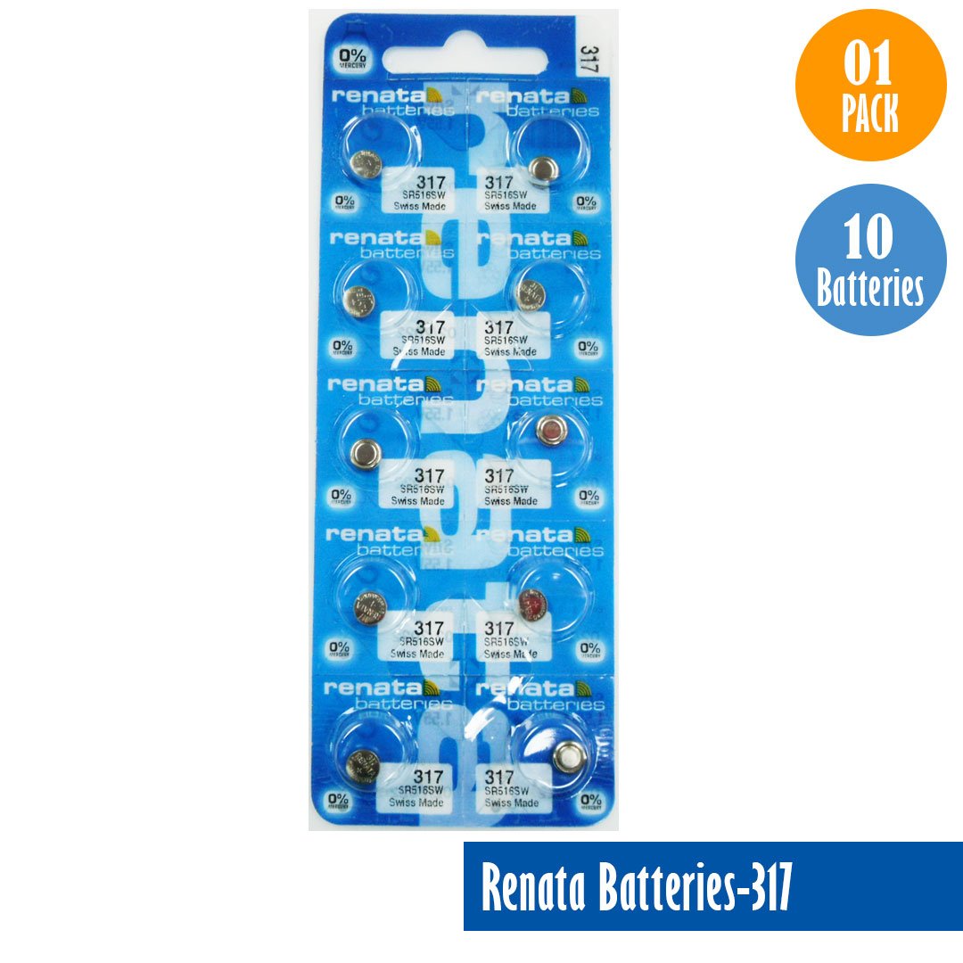 Renata-Batteries-317-1-pack-10-batteries, Replaces-SR516SW, Watch-Batteries, Swiss Made - Universal Jewelers & Watch Tools Inc.