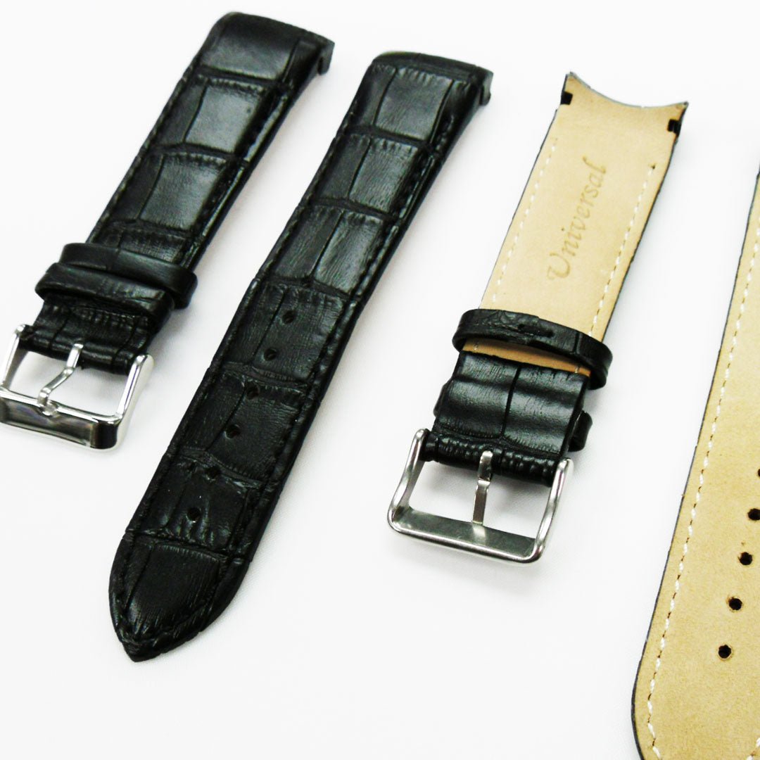 Alligator Curved Genuine Leather Watch Strap, 22MM, Light Brown Color, Padded, Brown Stitched, Regular Size, Silver Buckle, Watch Band Replacement - Universal Jewelers & Watch Tools Inc.