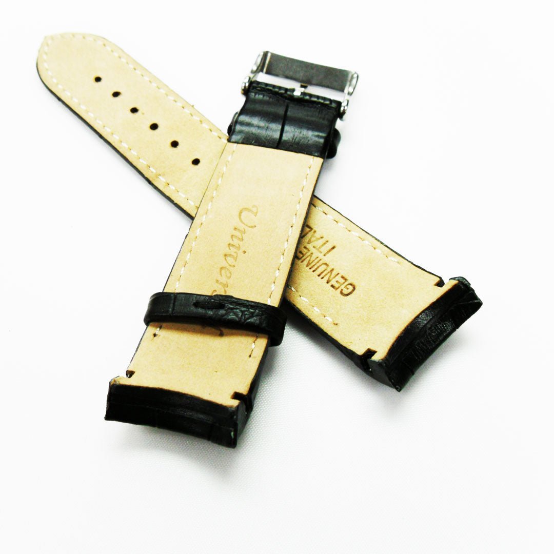 Alligator Curved Genuine Leather Watch Strap, 22MM, Light Brown Color, Padded, Brown Stitched, Regular Size, Silver Buckle, Watch Band Replacement - Universal Jewelers & Watch Tools Inc.