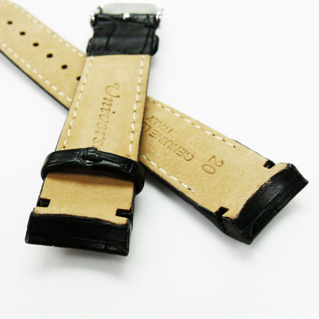 Alligator Curved Genuine Leather Watch Strap, 20MM, Brown Color, Padded, Brown Stitched, Regular Size, Silver Buckle, Watch Band Replacement - Universal Jewelers & Watch Tools Inc.