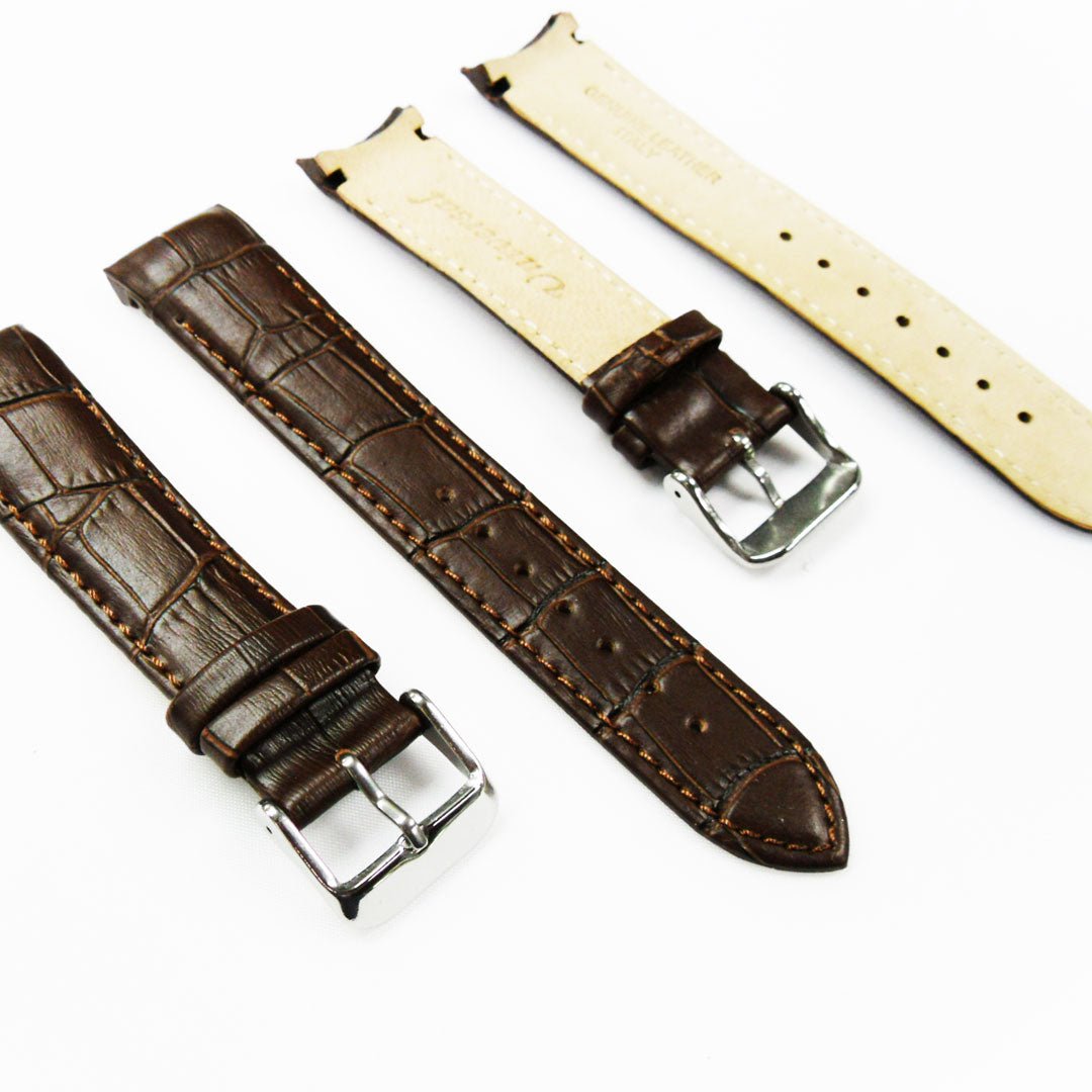 Alligator Curved Genuine Leather Watch Strap, 18MM, Brown Color, Padded, Brown Stitched, Regular Size, Silver Buckle, Watch Band Replacement - Universal Jewelers & Watch Tools Inc.