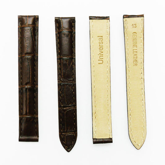 Genuine Leather Bands, Alligator Grain Strap, Fit to Cartier Watch size 13*12 MM, Brown Color, Padded, Brown Stitched - Universal Jewelers & Watch Tools Inc.