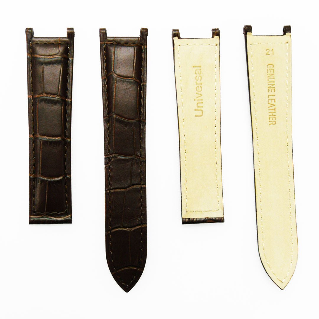 Fit to Cartier Watch Genuine Leather Bands, Alligator Grain, 21*14.5*18MM, Black and Brown Color, Padded, Brown Stitched - Universal Jewelers & Watch Tools Inc.