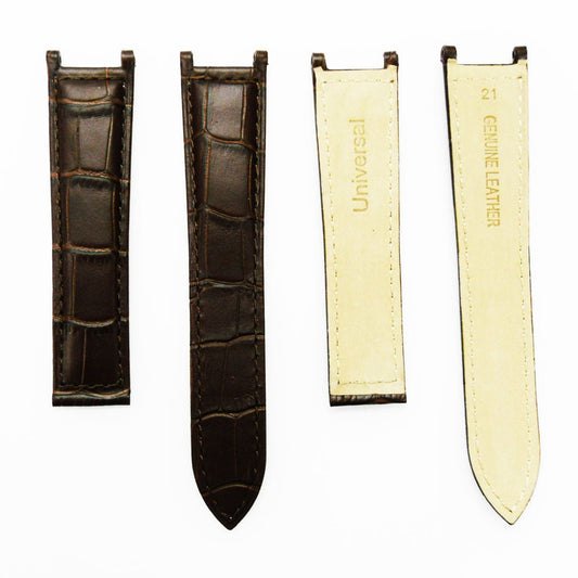 Fit to Cartier Watch Genuine Leather Bands, Alligator Grain, 21*14.5*18MM, Black and Brown Color, Padded, Brown Stitched - Universal Jewelers & Watch Tools Inc.