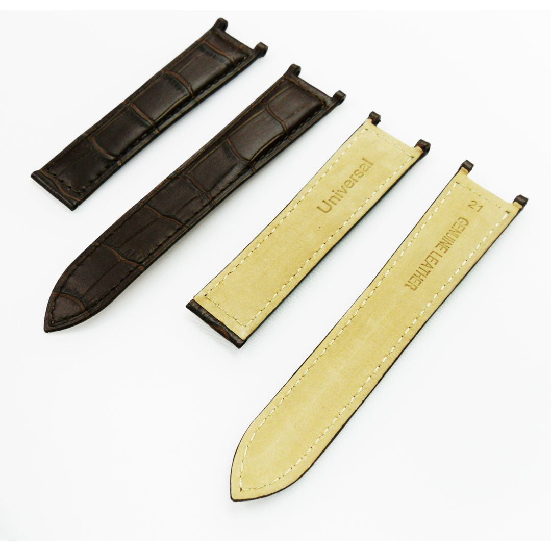 Fit to Cartier Watch Genuine Leather Bands, Alligator Grain, 21*14.5*18MM, Black and Brown Color, Padded, Brown Stitched - Universal Jewelers & Watch Tools Inc.