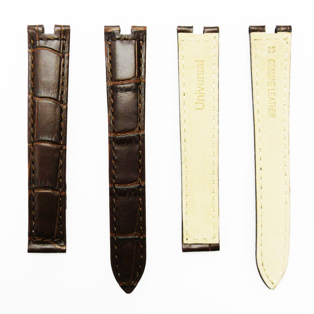 Fit to Cartier Watch Genuine Leather Bands, Alligator Grain Strap, 15*3.5*12MM, Black and Brown - Universal Jewelers & Watch Tools Inc.