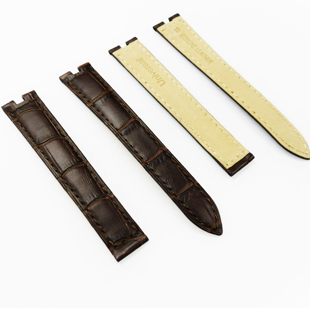 Fit to Cartier Watch Genuine Leather Bands, Alligator Grain Strap, 15*3.5*12MM, Black and Brown - Universal Jewelers & Watch Tools Inc.