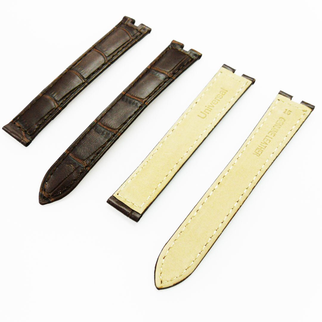 Fit to Cartier Watch Genuine Leather Bands, Alligator Grain Strap, 15*3.5*12MM, Black and Brown - Universal Jewelers & Watch Tools Inc.