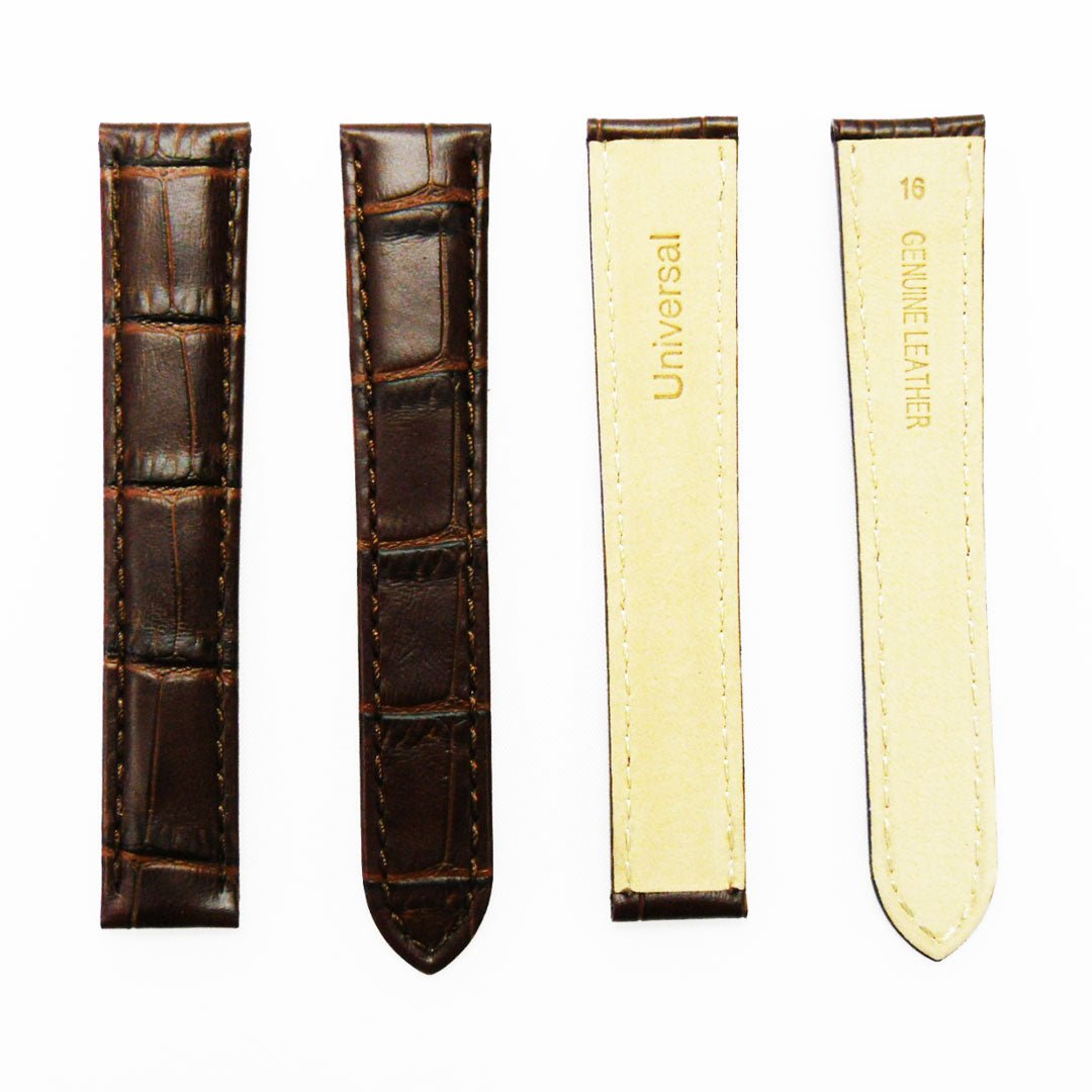 Fit to Cartier Watch Genuine Leather Bands, Alligator Grain Strap, 16*14 MM, Brown Color, Padded, Brown Stitched - Universal Jewelers & Watch Tools Inc.