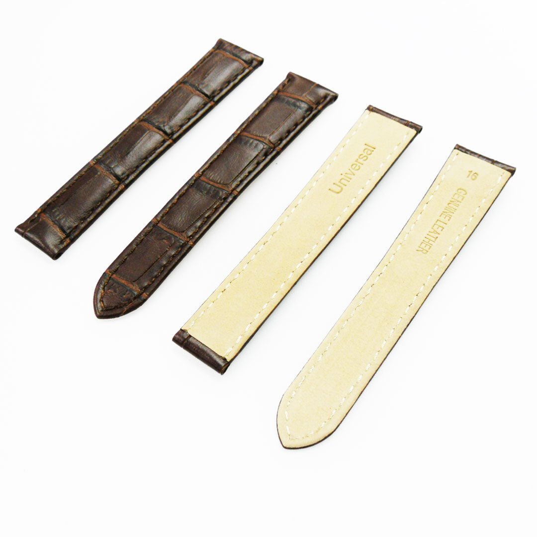 Fit to Cartier Watch Genuine Leather Bands, Alligator Grain Strap, 16*14 MM, Brown Color, Padded, Brown Stitched - Universal Jewelers & Watch Tools Inc.