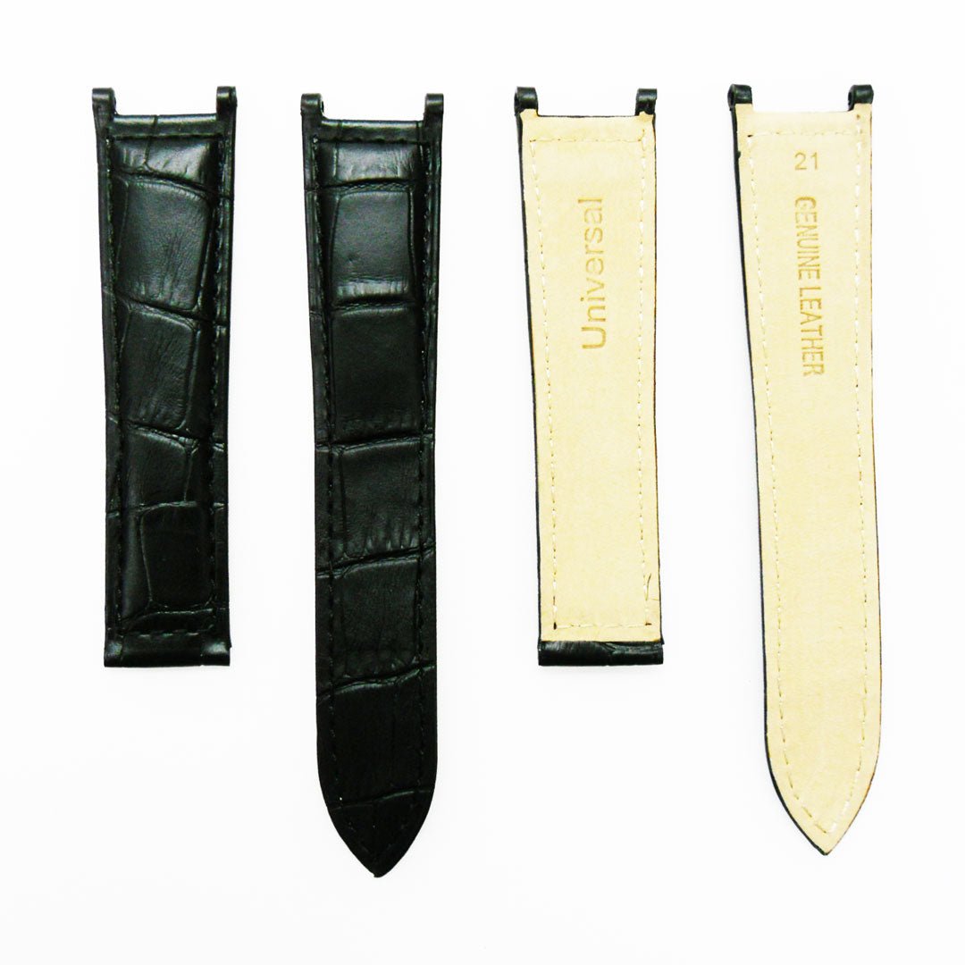 Fit to Cartier Watch Genuine Leather Bands, Alligator Grain, 21*14.5*18MM, Black and Brown Color, Padded, Brown Stitched - Universal Jewelers & Watch Tools Inc.