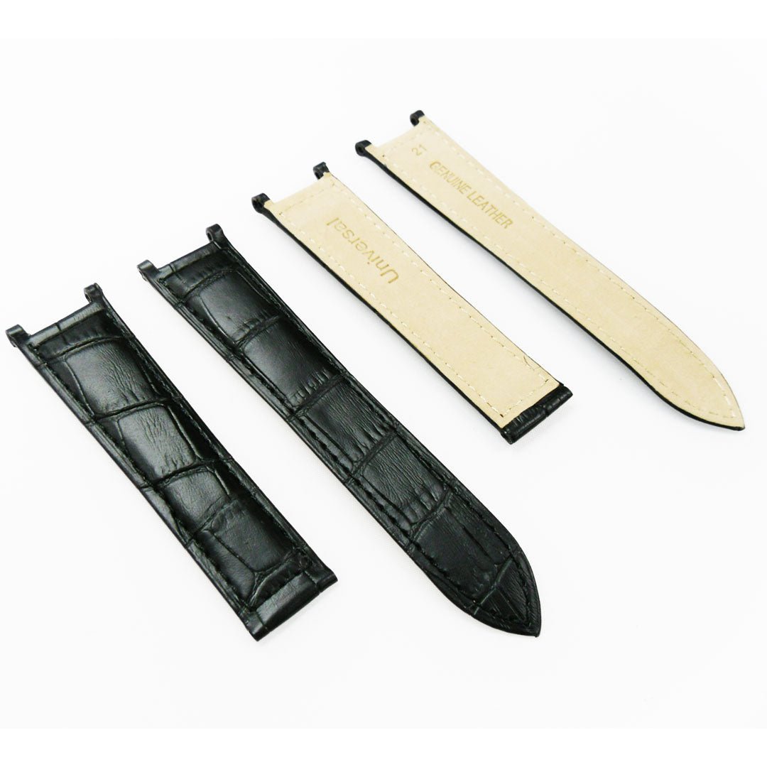 Fit to Cartier Watch Genuine Leather Bands, Alligator Grain, 21*14.5*18MM, Black and Brown Color, Padded, Brown Stitched - Universal Jewelers & Watch Tools Inc.