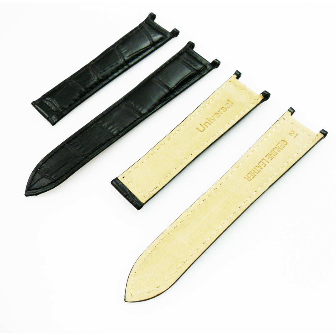 Fit to Cartier Watch Genuine Leather Bands, Alligator Grain, 21*14.5*18MM, Black and Brown Color, Padded, Brown Stitched - Universal Jewelers & Watch Tools Inc.