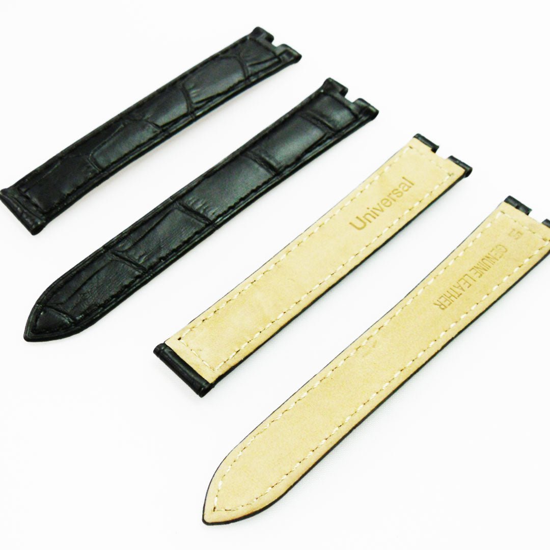 Fit to Cartier Watch Genuine Leather Bands, Alligator Grain Strap, 15*3.5*12MM, Black and Brown - Universal Jewelers & Watch Tools Inc.
