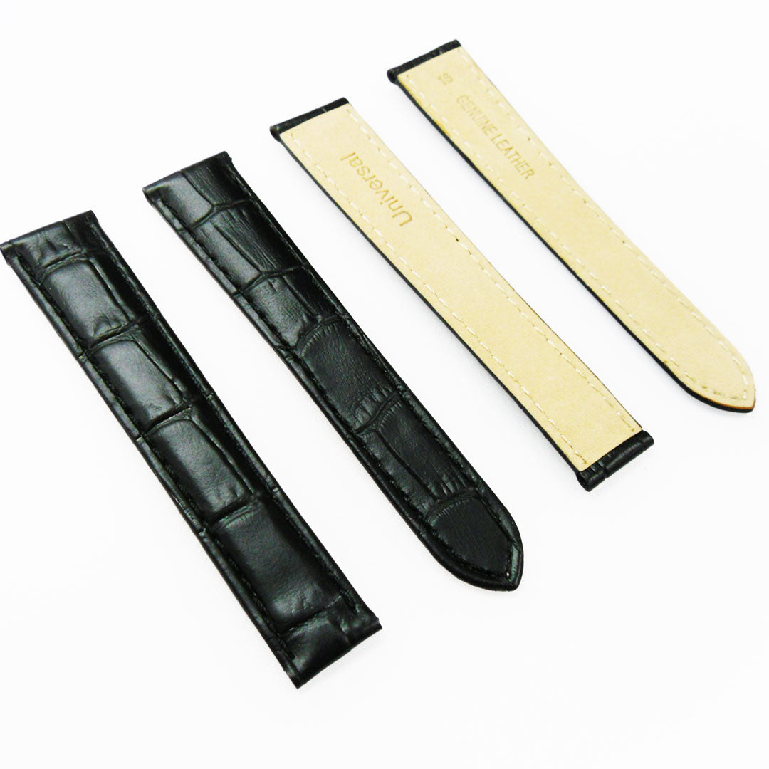 Cartier Watch Genuine Leather Bands, Alligator Grain Strap, 16x14 MM, Brown Color, Padded, Brown Stitched